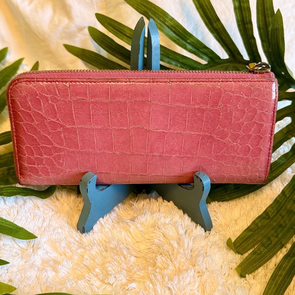 MIU MIU Pink Bubblegum Continental Soft Croc Italian Leather Long Zipper Wallet - Picture 6 of 12
